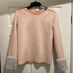 Zara long sleeve top with furry sleeves